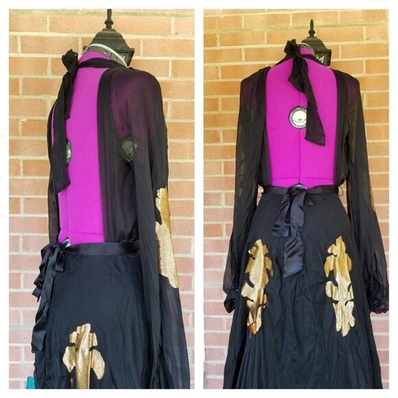 Djaba Diassamidze Mariana Gold Applique Gypsy Drss - Picture 9 of 9